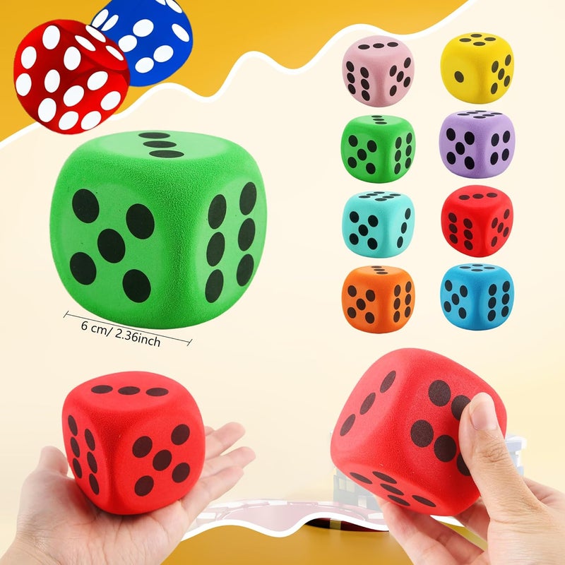 Cotiny 32 Pack 2.36 Inch Large Dice Set Colorful Giant Dice EVA Foam Jumbo Dice for Classroom Math Teaching Game Casino Halloween Party, 8 Colors - Image 2